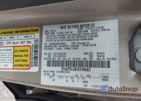 2018 Ford Fusion Hybrid Se from USA, damaged, VIN 3FA6P0LU8JR248685
